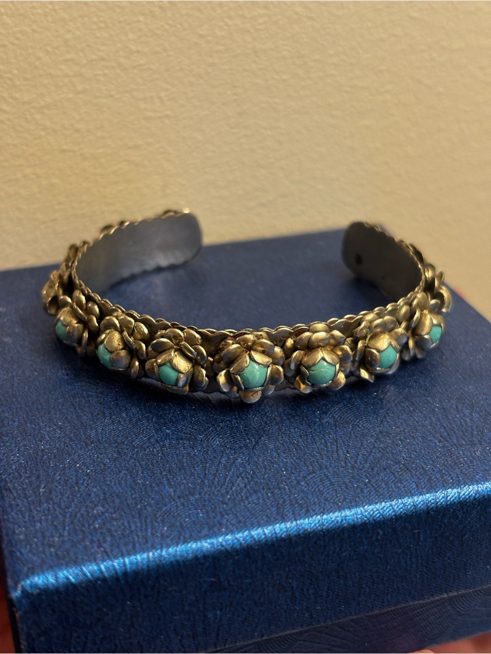 Turquoise Floral Accent Cuff Bracelet - Women Jewelry